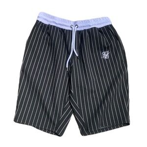 SikSilk Men’s Pinstripe Shorts Size M Black White Elastic Waist